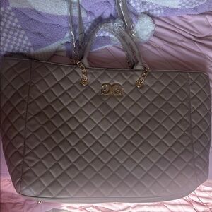 Gilda Paris Collection Quilted Tote in Taupe with Gold Hardware